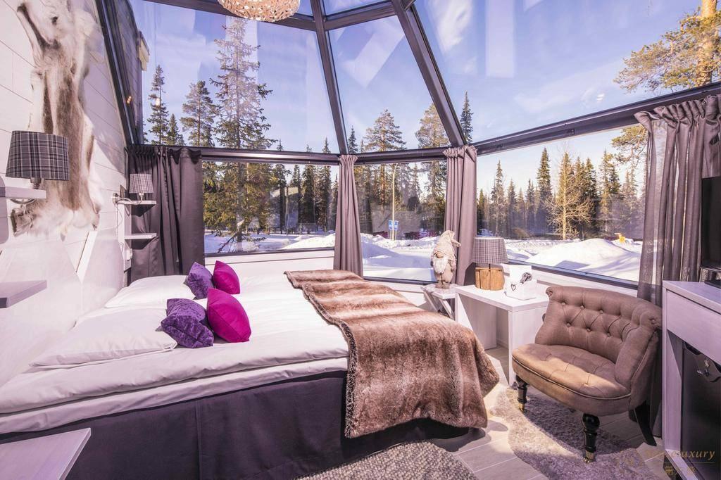 芬兰罗瓦涅米圣诞老人北极圈玻璃雪屋卧室